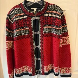 Cambridge Dry Goods 100% Wool Fair Isle Cardigan Medium; Flaws